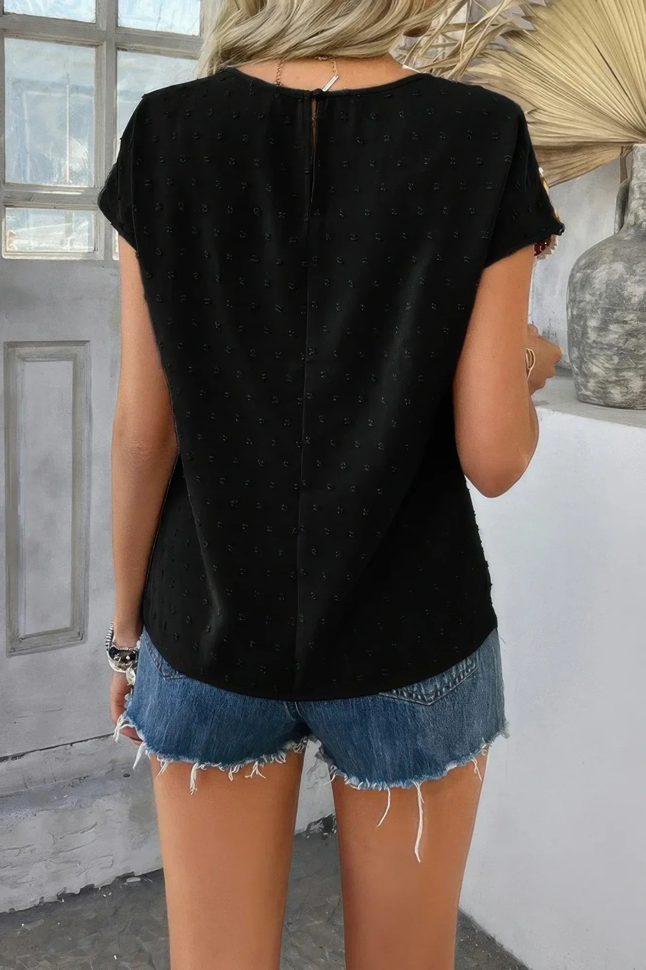 Swiss Dot Crochet Patchwork Short Sleeves Shirt | Mixtshop LLC