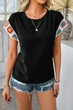 Swiss Dot Crochet Patchwork Short Sleeves Shirt | Mixtshop LLC
