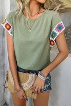 Swiss Dot Crochet Patchwork Short Sleeves Shirt | Mixtshop LLC