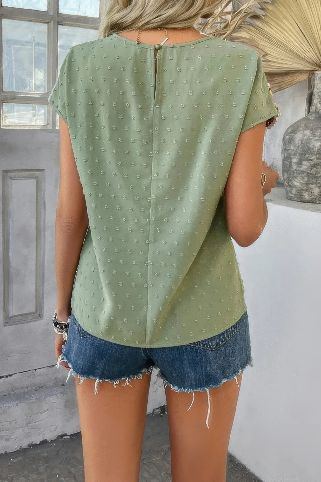 Swiss Dot Crochet Patchwork Short Sleeves Shirt | Mixtshop LLC