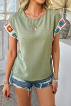 Swiss Dot Crochet Patchwork Short Sleeves Shirt | Mixtshop LLC