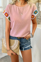 Swiss Dot Crochet Patchwork Short Sleeves Shirt | Mixtshop LLC