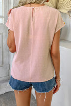 Swiss Dot Crochet Patchwork Short Sleeves Shirt | Mixtshop LLC