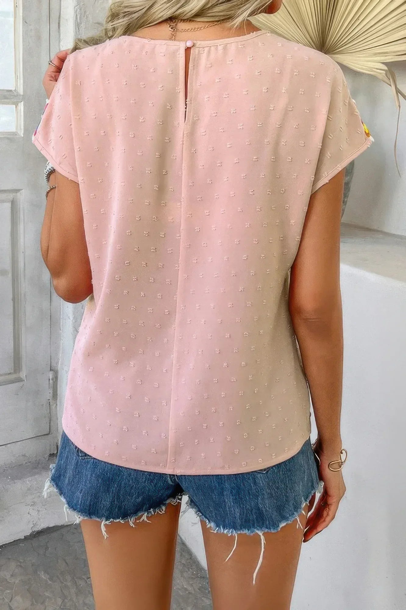 Swiss Dot Crochet Patchwork Short Sleeves Shirt | Mixtshop LLC
