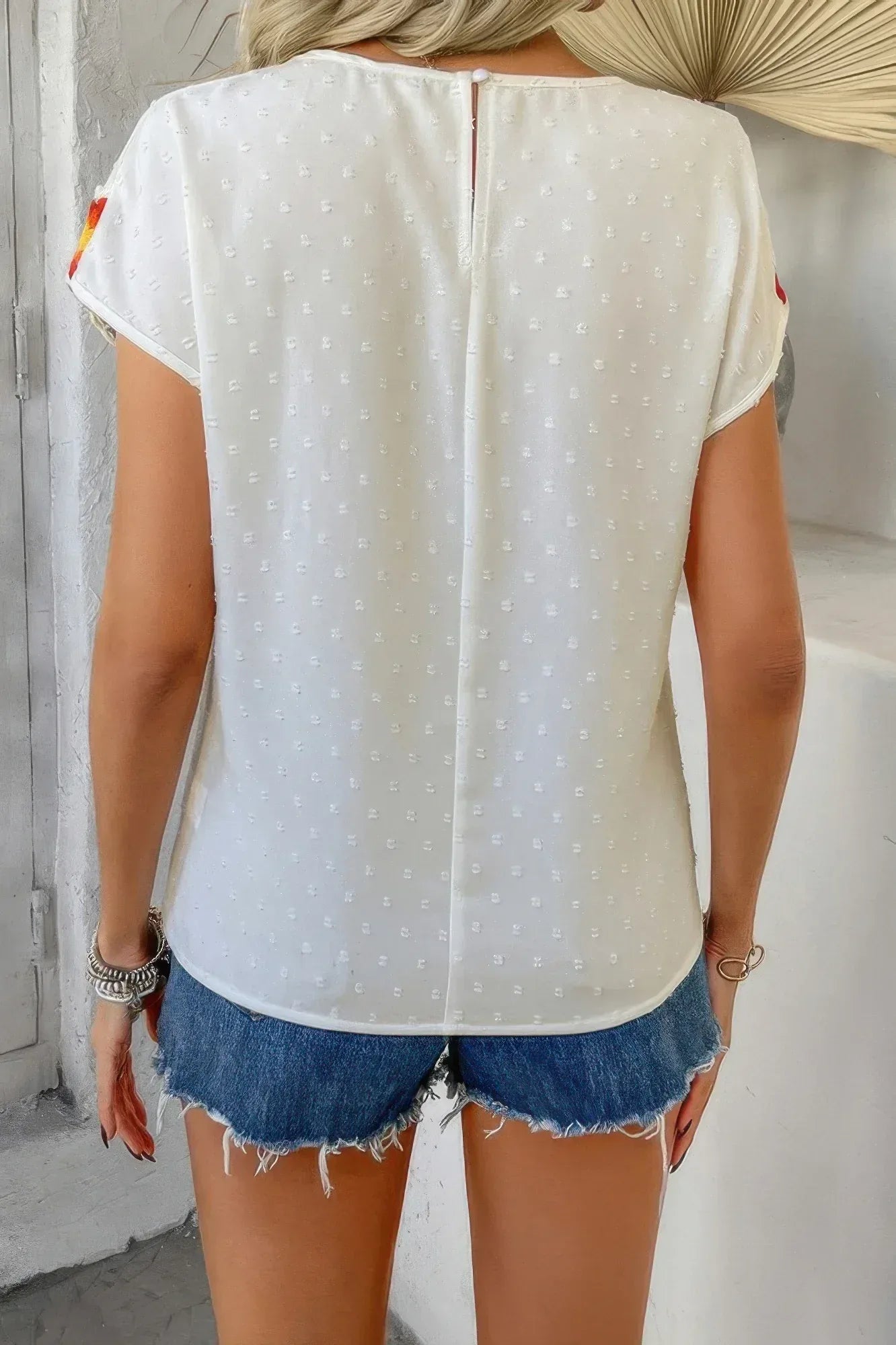 Swiss Dot Crochet Patchwork Short Sleeves Shirt | Mixtshop LLC