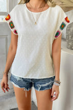Swiss Dot Crochet Patchwork Short Sleeves Shirt | Mixtshop LLC