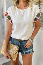 Swiss Dot Crochet Patchwork Short Sleeves Shirt | Mixtshop LLC