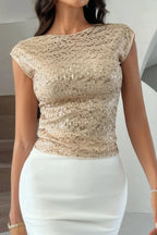Round Neck Sequin Crop Slim Short Sleeves Top | Mixtshop LLC