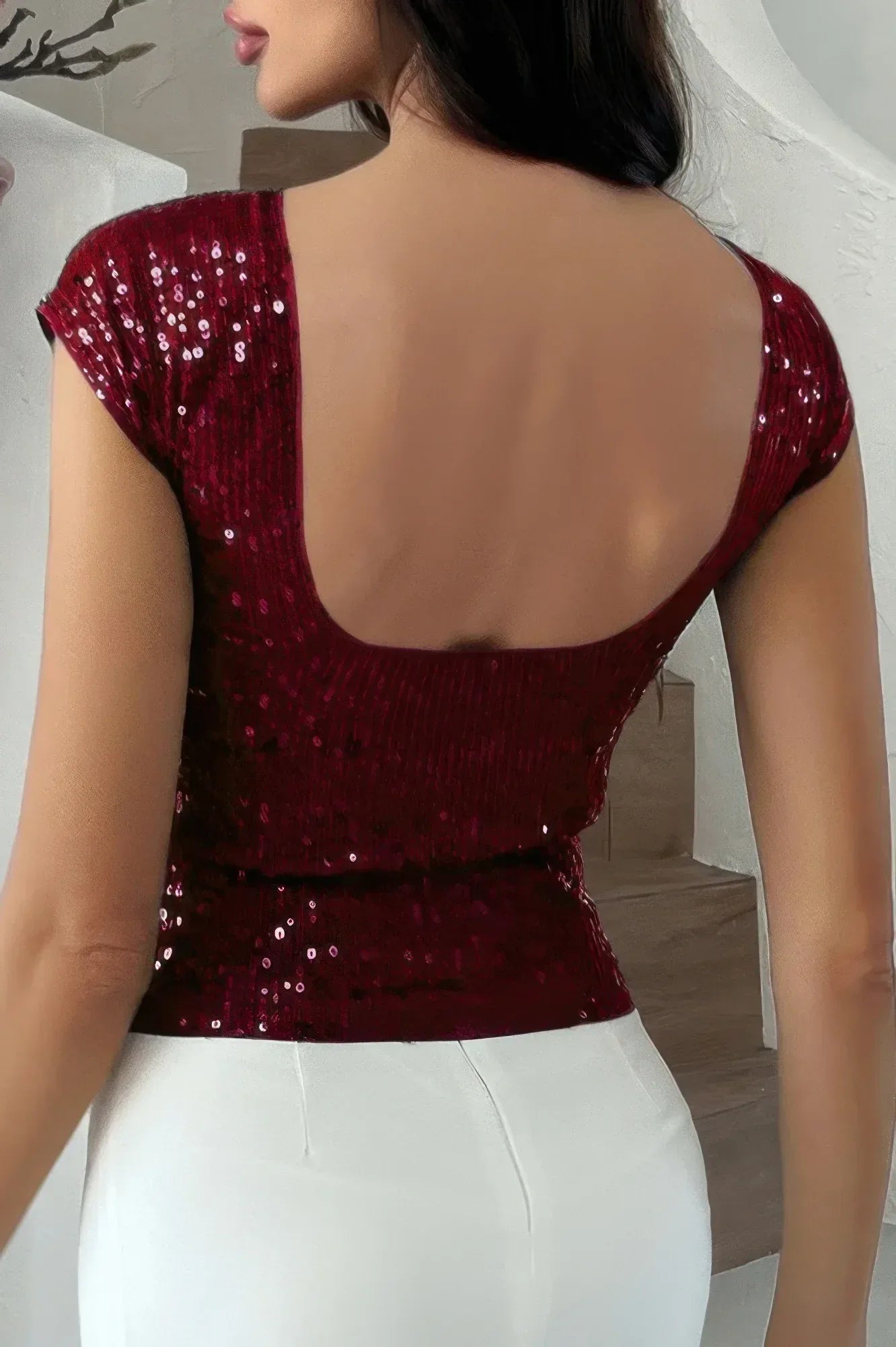Round Neck Sequin Crop Slim Short Sleeves Top | Mixtshop LLC