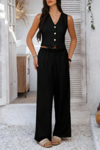 Solid Two Pieces Button Lace Hem Long Sets | Mixtshop LLC