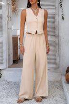 Solid Two Pieces Button Lace Hem Long Sets | Mixtshop LLC