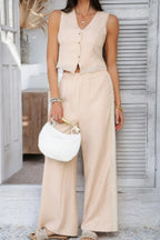 Solid Two Pieces Button Lace Hem Long Sets | Mixtshop LLC