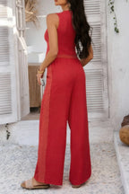 Solid Two Pieces Button Lace Hem Long Sets | Mixtshop LLC