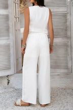 Solid Two Pieces Button Lace Hem Long Sets | Mixtshop LLC