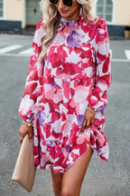Ruffle Neck Abstract Print Long Sleeve Tiered Dress | Mixtshop LLC