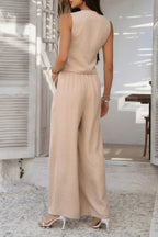 Solid V Neck Button Vest Pleated Suit Sets | Mixtshop LLC