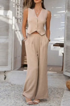 Solid V Neck Button Vest Pleated Suit Sets | Mixtshop LLC