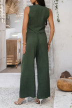 Solid V Neck Button Vest Pleated Suit Sets | Mixtshop LLC