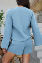Two Pieces Tie Open Front V Neck Long Sleeve Sets | Mixtshop LLC