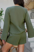 Two Pieces Tie Open Front V Neck Long Sleeve Sets | Mixtshop LLC