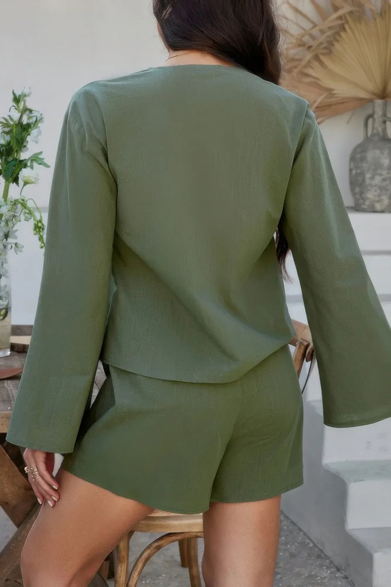 Two Pieces Tie Open Front V Neck Long Sleeve Sets | Mixtshop LLC