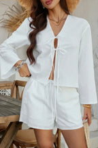 Two Pieces Tie Open Front V Neck Long Sleeve Sets | Mixtshop LLC