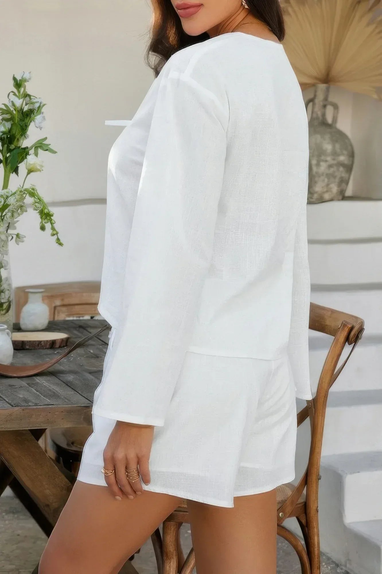 Two Pieces Tie Open Front V Neck Long Sleeve Sets | Mixtshop LLC