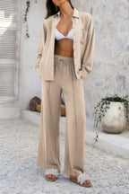Two Pieces Solid Button Down Blouse Pant Sets | Mixtshop LLC