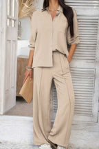 Two Pieces Solid Button Down Blouse Pant Sets | Mixtshop LLC