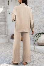 Two Pieces Solid Button Down Blouse Pant Sets | Mixtshop LLC