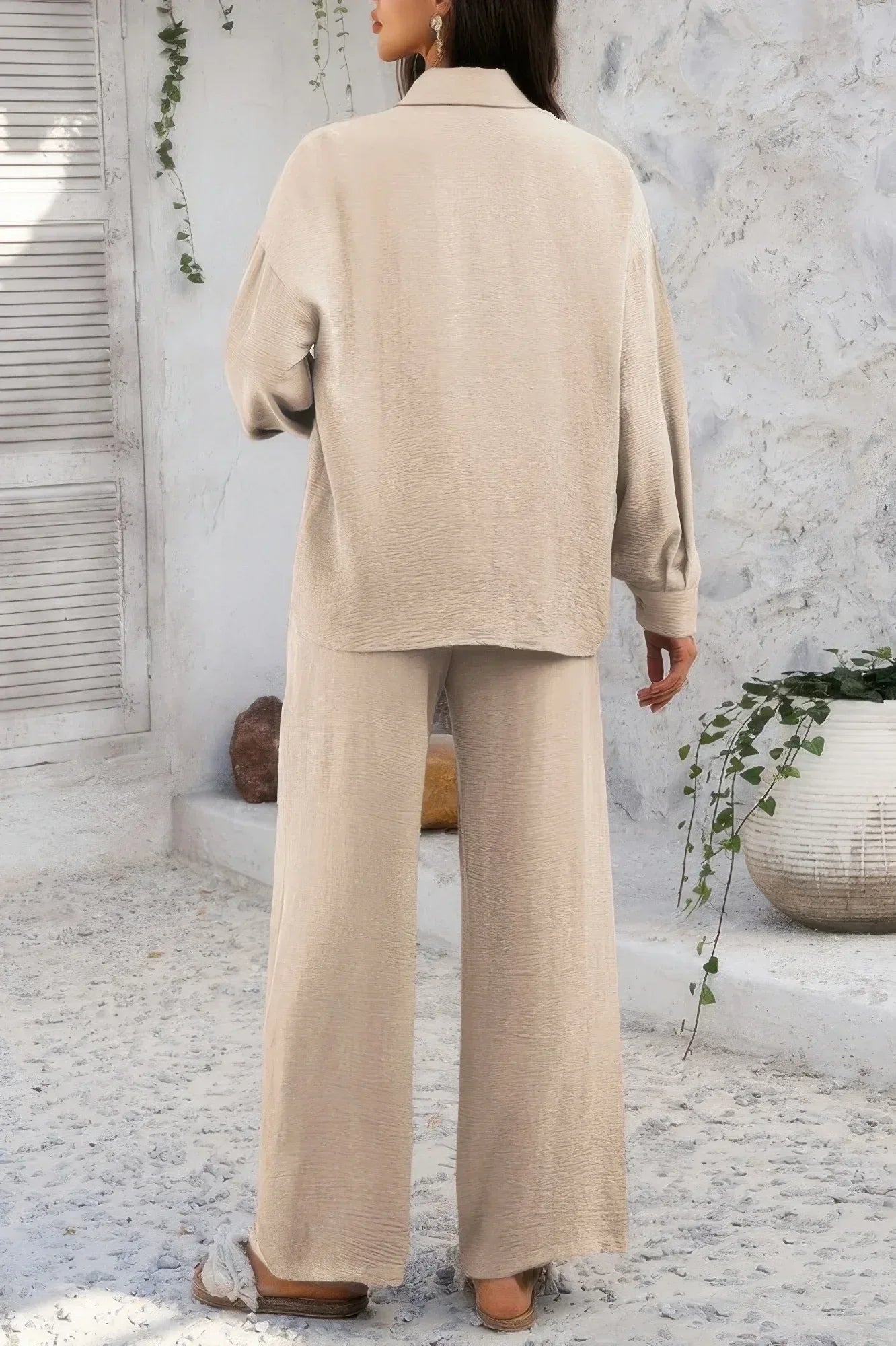 Two Pieces Solid Button Down Blouse Pant Sets | Mixtshop LLC