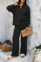 Two Pieces Solid Button Down Blouse Pant Sets | Mixtshop LLC
