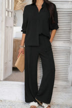 Two Pieces Solid Button Down Blouse Pant Sets | Mixtshop LLC
