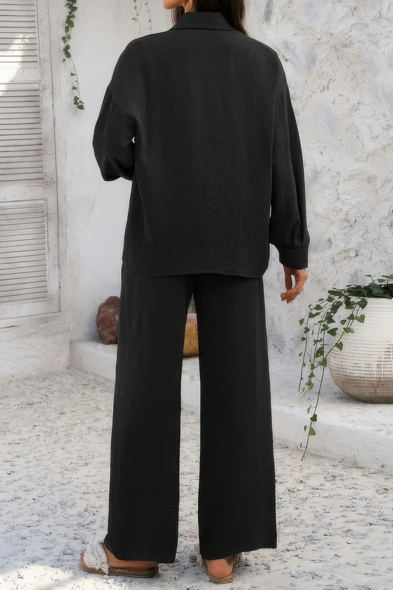 Two Pieces Solid Button Down Blouse Pant Sets | Mixtshop LLC