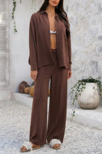 Two Pieces Solid Button Down Blouse Pant Sets | Mixtshop LLC