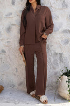 Two Pieces Solid Button Down Blouse Pant Sets | Mixtshop LLC