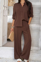 Two Pieces Solid Button Down Blouse Pant Sets | Mixtshop LLC