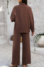 Two Pieces Solid Button Down Blouse Pant Sets | Mixtshop LLC