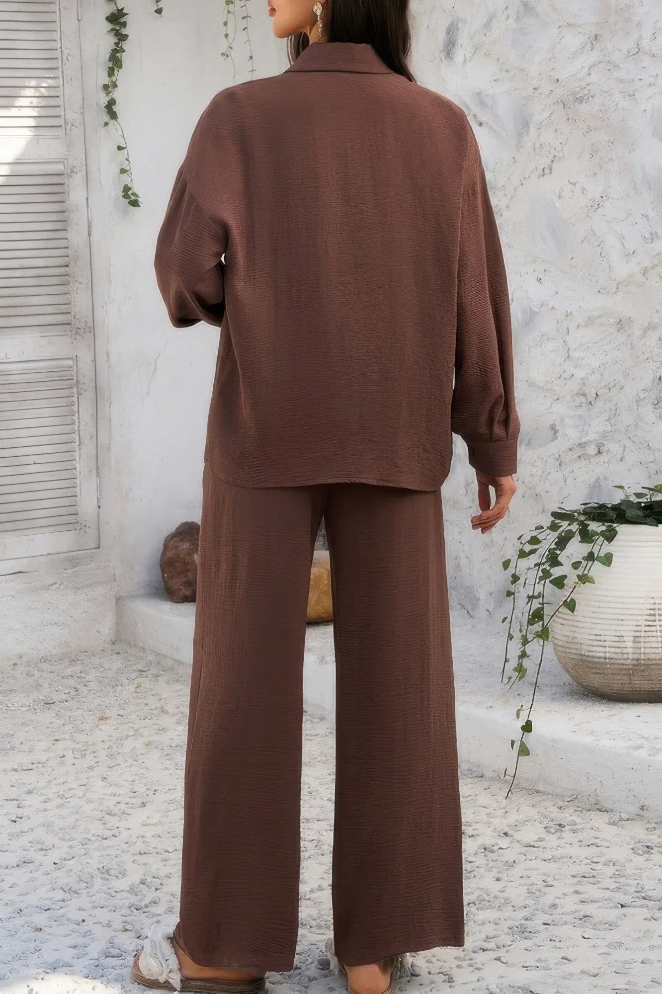 Two Pieces Solid Button Down Blouse Pant Sets | Mixtshop LLC