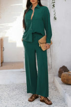 Two Pieces Solid Button Down Blouse Pant Sets | Mixtshop LLC