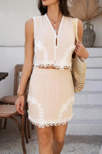 Two Pieces V Neck Button Lace Decorate Sets | Mixtshop LLC