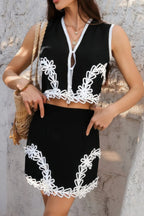 Two Pieces V Neck Button Lace Decorate Sets | Mixtshop LLC
