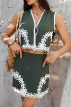 Two Pieces V Neck Button Lace Decorate Sets | Mixtshop LLC