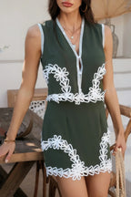 Two Pieces V Neck Button Lace Decorate Sets | Mixtshop LLC