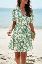 Random Print Button Down Belt Ruffle Midi Dress | Mixtshop LLC