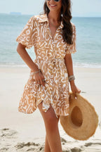 Random Print Button Down Belt Ruffle Midi Dress | Mixtshop LLC