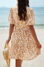 Random Print Button Down Belt Ruffle Midi Dress | Mixtshop LLC