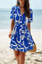 Random Print Button Down Belt Ruffle Midi Dress | Mixtshop LLC