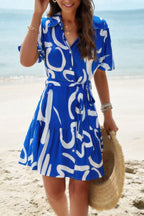 Random Print Button Down Belt Ruffle Midi Dress | Mixtshop LLC