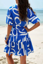 Random Print Button Down Belt Ruffle Midi Dress | Mixtshop LLC